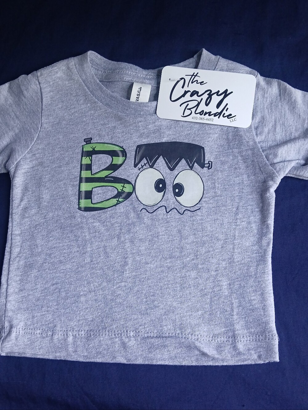Bella Canvas Gray Tee with Green 'Boo' Monster Graphic